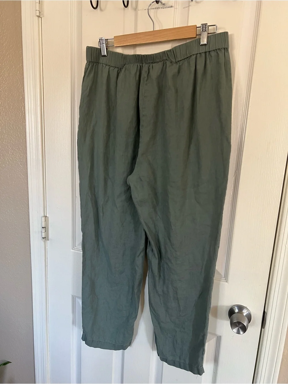 Quince Linen Pull On Pants Large Sage Green Oversized Pockets